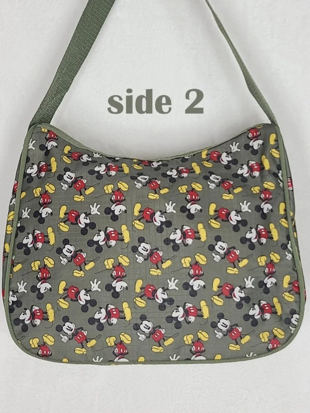 Disney Mickey Mouse Shoulder Bag Olive Green Nylon Ripstop Zip Purse